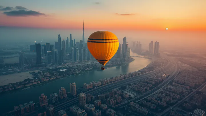Hot air balloon above a city